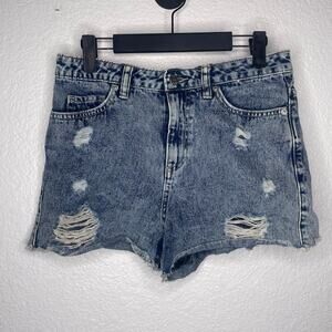 Denim Co. Womens Short Size 4 Acid Wash Distressed Cut Off Denim Blue Jean